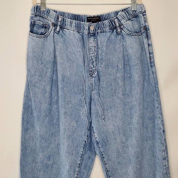 Banana Republic Barrel Jeans Size L Hi-Rise Drawstring Waist Light Wash Baggy - Picture 2 of 13